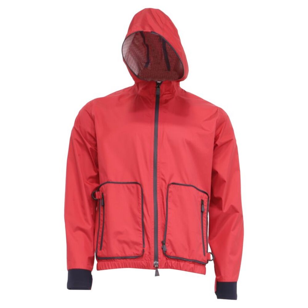 Moncler Zip-Up Hooded Windbreaker in Red Polyamide